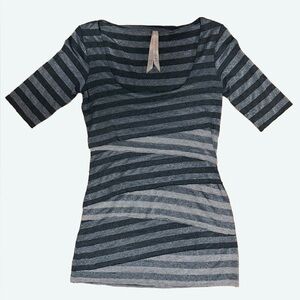 Bailey 44 Angle Stack Layered Striped Scoop Neck Short Sleeve Women's Top -XS